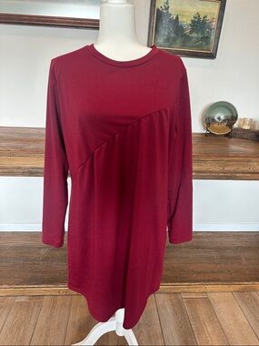 Women's Long Sleeve Diagonal Seamed Dress - Burgundy